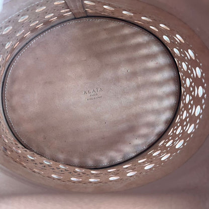 Alaia Laser-cut Corset Bucket Top-handle Bag In Galet