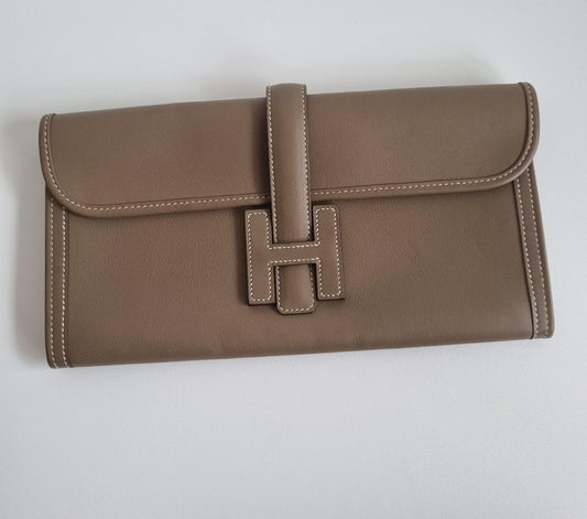 Hermes Etoupe Swift Leather Elan Jige 29 Clutch