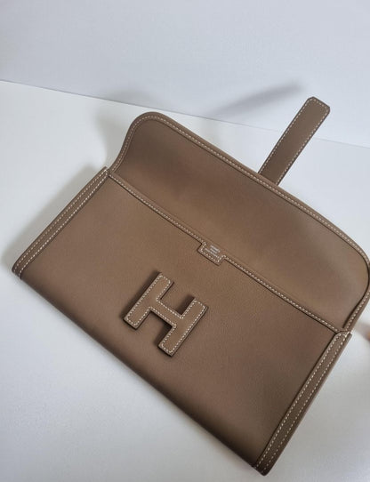Hermes Etoupe Swift Leather Elan Jige 29 Clutch