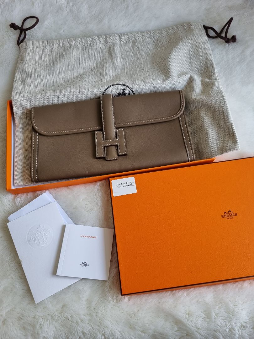 Hermes Etoupe Swift Leather Elan Jige 29 Clutch
