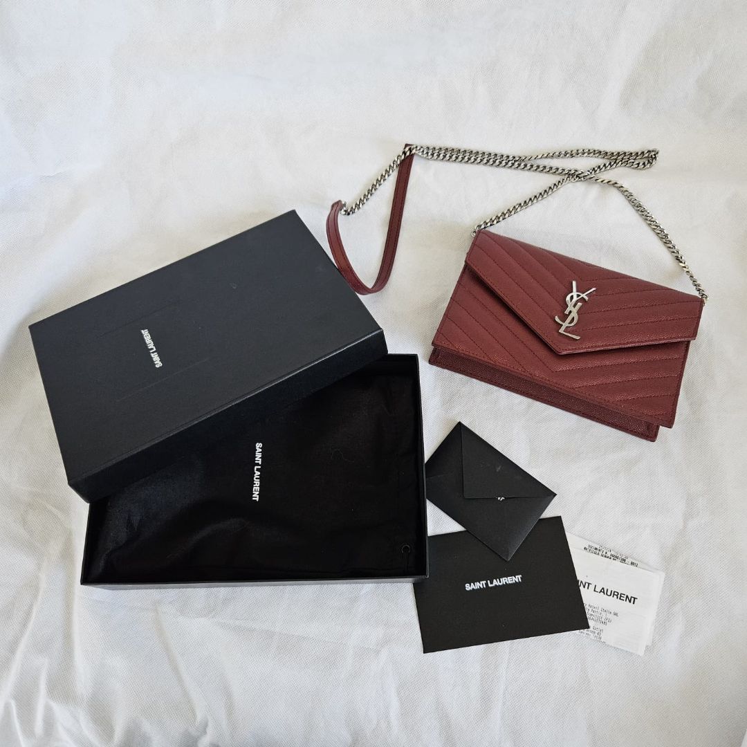 Saint Laurent Burgundy Leather Cassandra Mini Crossbody Bag