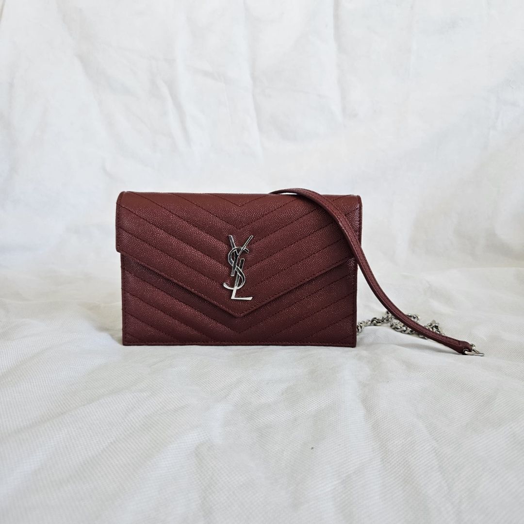 Saint Laurent Burgundy Leather Cassandra Mini Crossbody Bag