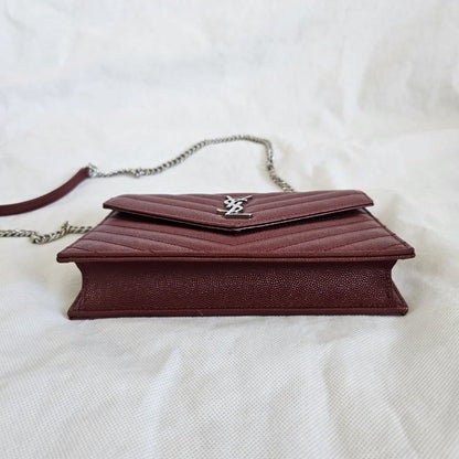 Saint Laurent Burgundy Leather Cassandra Mini Crossbody Bag