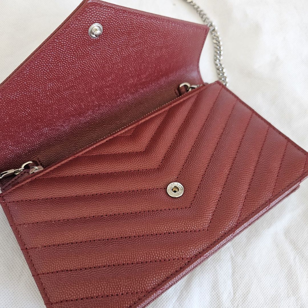 Saint Laurent Burgundy Leather Cassandra Mini Crossbody Bag