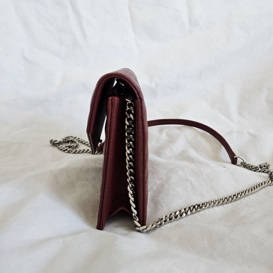 Saint Laurent Burgundy Leather Cassandra Mini Crossbody Bag