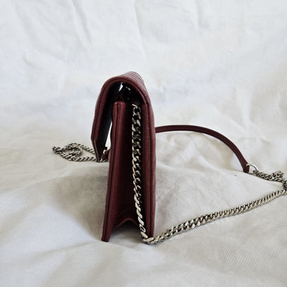 Saint Laurent Burgundy Leather Cassandra Mini Crossbody Bag