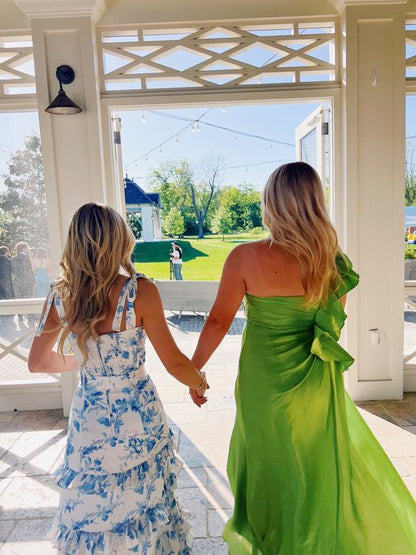 Blue floral elegant long formal evening gown sleeveless slit dress party dress gh3010