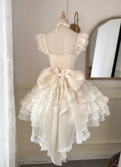 Elegant Light Champagne Tulle Layered Mini Birthday Outfits Cute Graduation Homecoming Dress S409