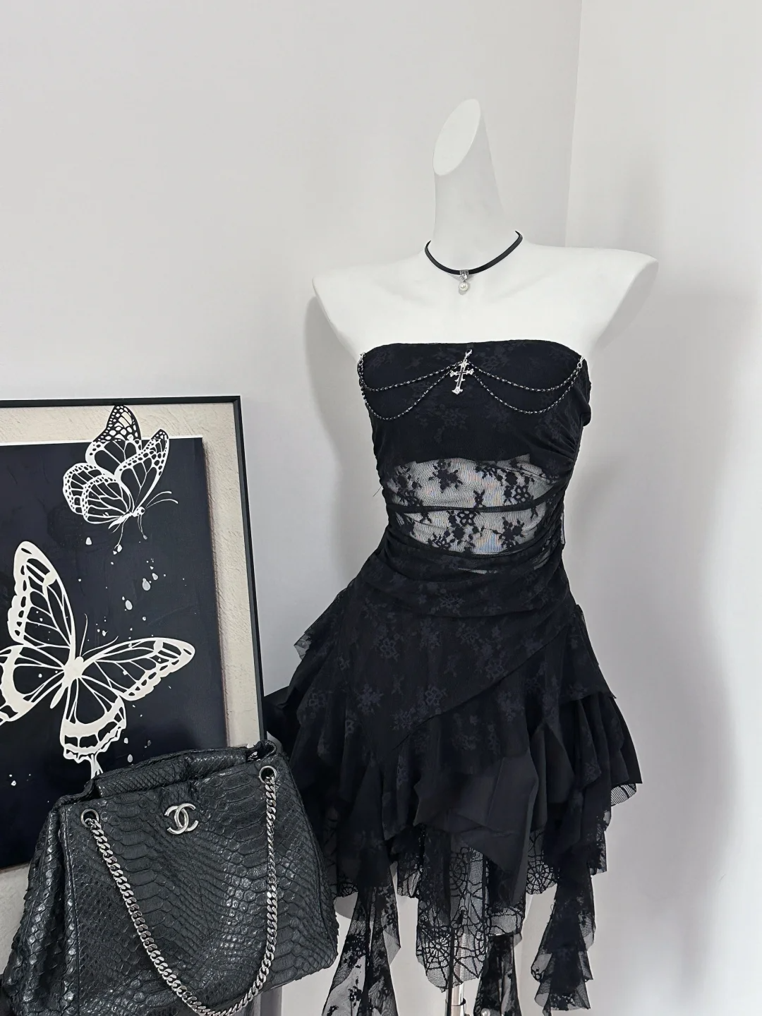 Sexy Black Lace Strapless Short Cocktail Dress 6th Grade Homecoming Dress S646