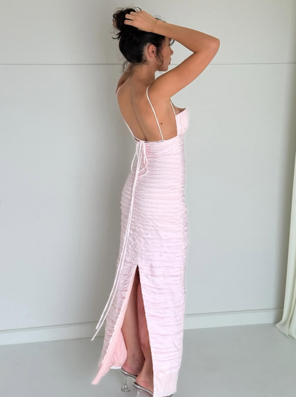 Elegant Sheath Spaghetti Strap Light Pink Satin Long Prom Dress Evening Dress SH2302