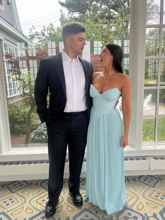 Elegant A Line Sweetheart Neck Blue Satin Long Prom Dress Evening Dress SH2039