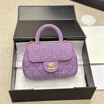 Chanel Mini Sequin Flap Bag With Top Handle Purple