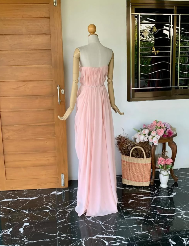 Light Pink Sheath Sweetheart Neck Rhinestone Chiffon Long Prom Dress Evening Dress SH2296