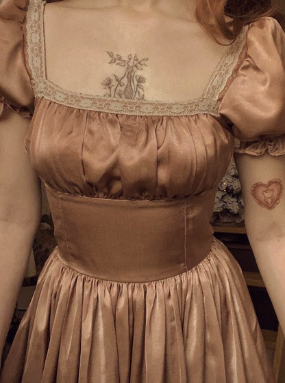 Cute Pink A Line Puff Lace Satin Short Homecoming Dress Cocktail Dress SH3684