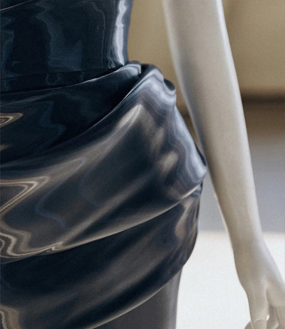 ____Blue Gothic Cyber Mechanical Goddess Liquid Metal Dress Y3K Long Satin Ball Gown Evening Dress gh4545