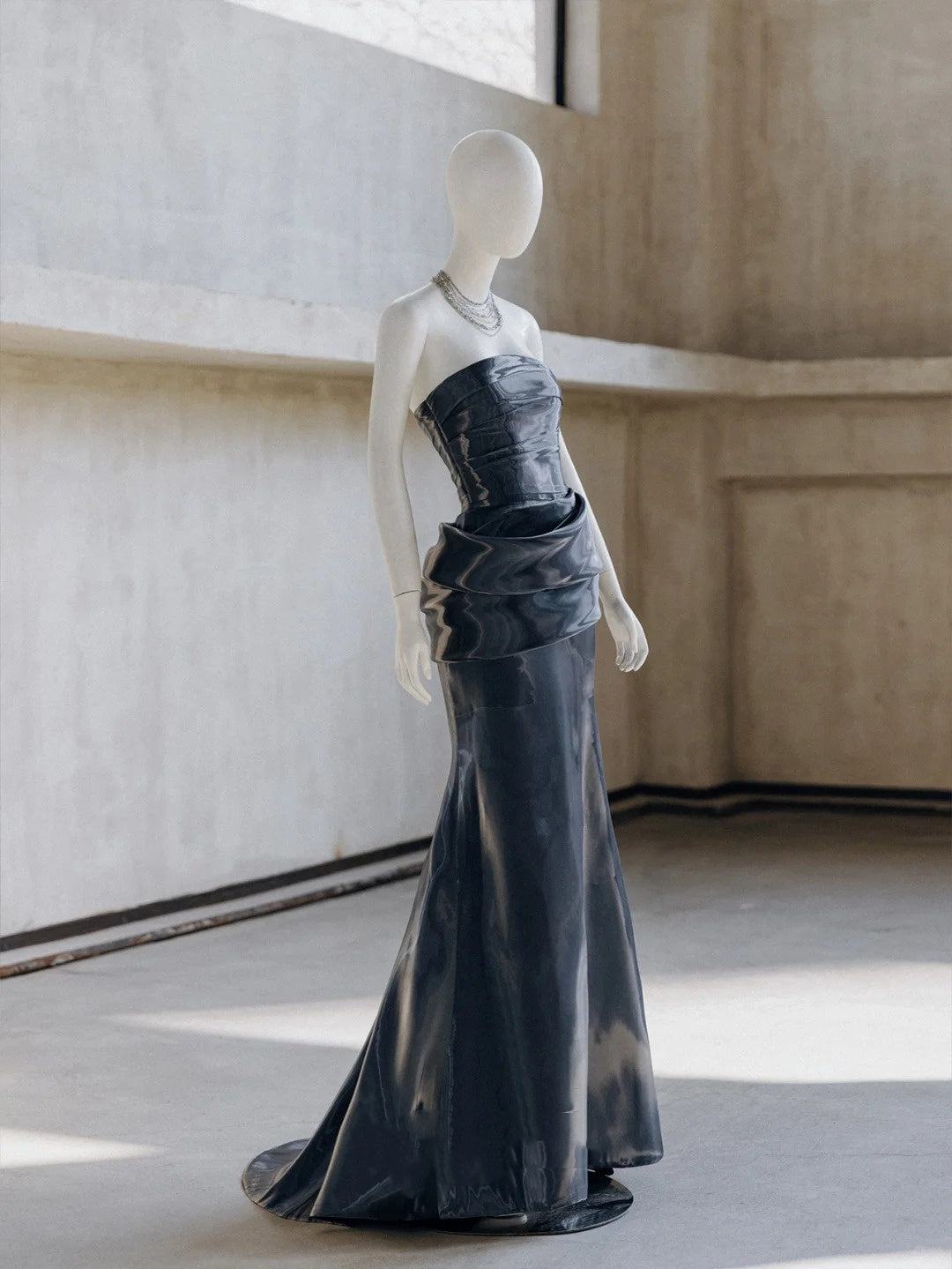 ____Blue Gothic Cyber Mechanical Goddess Liquid Metal Dress Y3K Long Satin Ball Gown Evening Dress gh4545