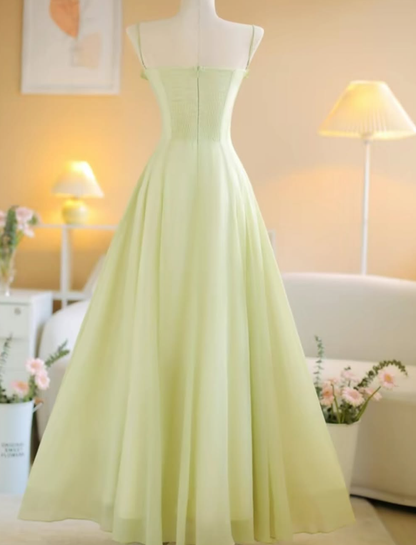 Gentle A Line Spaghetti Strap Green Chiffon Long Prom Dress Evening Dress SH2629
