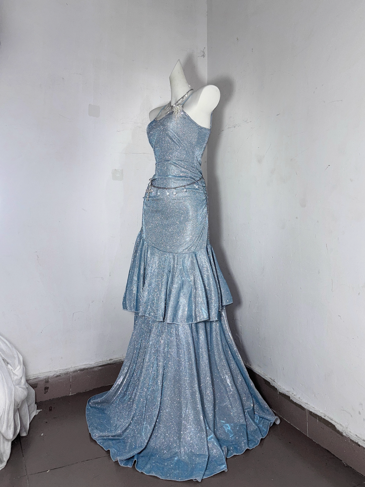 Classy Blue Spaghetti Straps Ruffles Homecoming Dress Short Birthday Dress S606