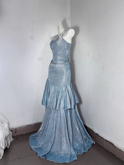 Classy Blue Spaghetti Straps Ruffles Homecoming Dress Short Birthday Dress S606