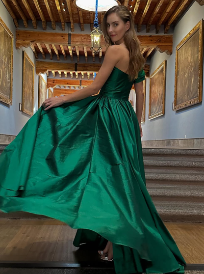 Gentle Green A Line One Shoulder Satin Long Prom Dress Evening Dress SH2502