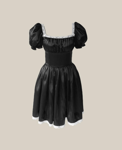 Cute Pink A Line Puff Lace Satin Short Homecoming Dress Cocktail Dress SH3684