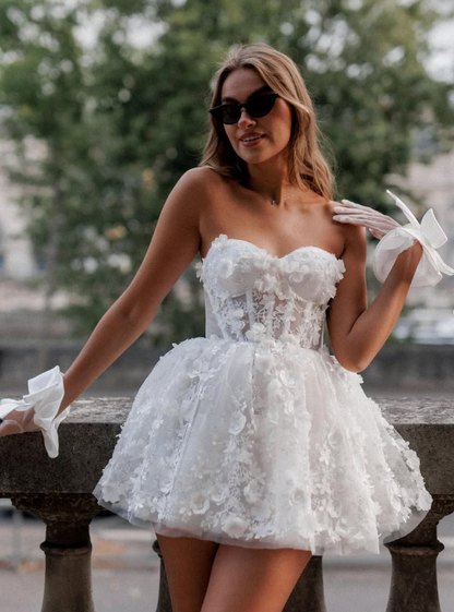 Cute A Line Strapless Corset 3D Floral Tulle Short Homecoming Dress Birthday Dress SH2064