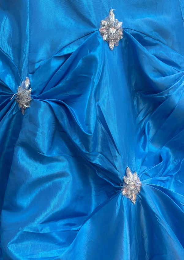 Princess A Line Sweetheart Neck Beaded Rhinestone Blue Satin Long Prom Dress Evening Dress SH2099