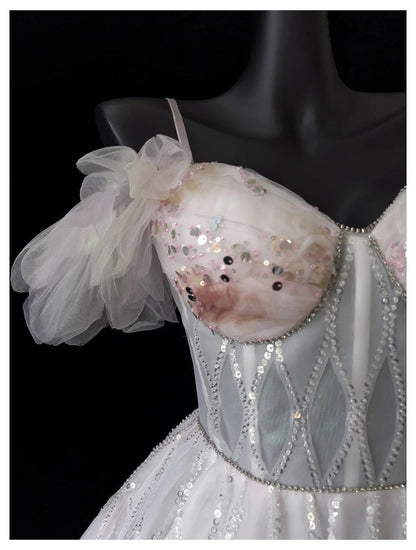 Pink Sweet Sequin Short Tulle Homecoming Dress Birthday Party Dress gh5042