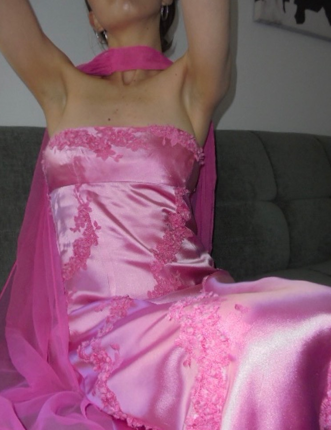 Hot Pink Sheath Strapless Lace Satin Long Prom Dress Evening Dress SH2392