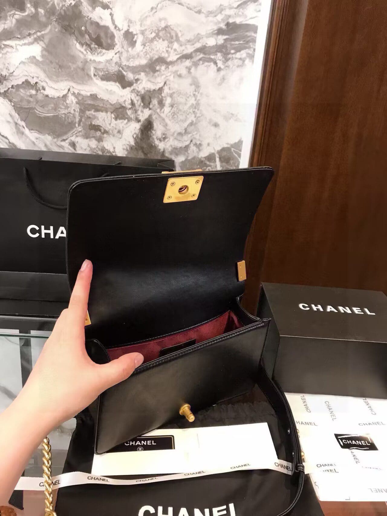 CHANEL Boy Chanel Chain Shoulder Bag A67086 Calfskin GHW leather Black