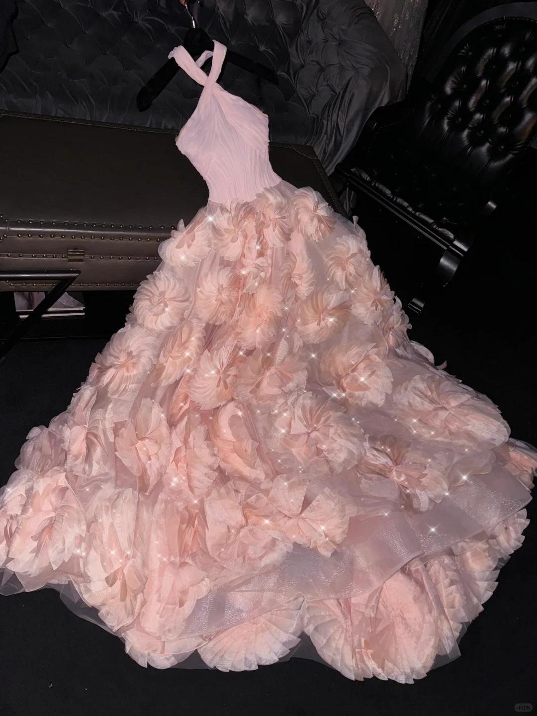 Gentle A Line Halter Pink 3D Flower Tulle Long Prom Dress Graduation Prom Dress SH2458