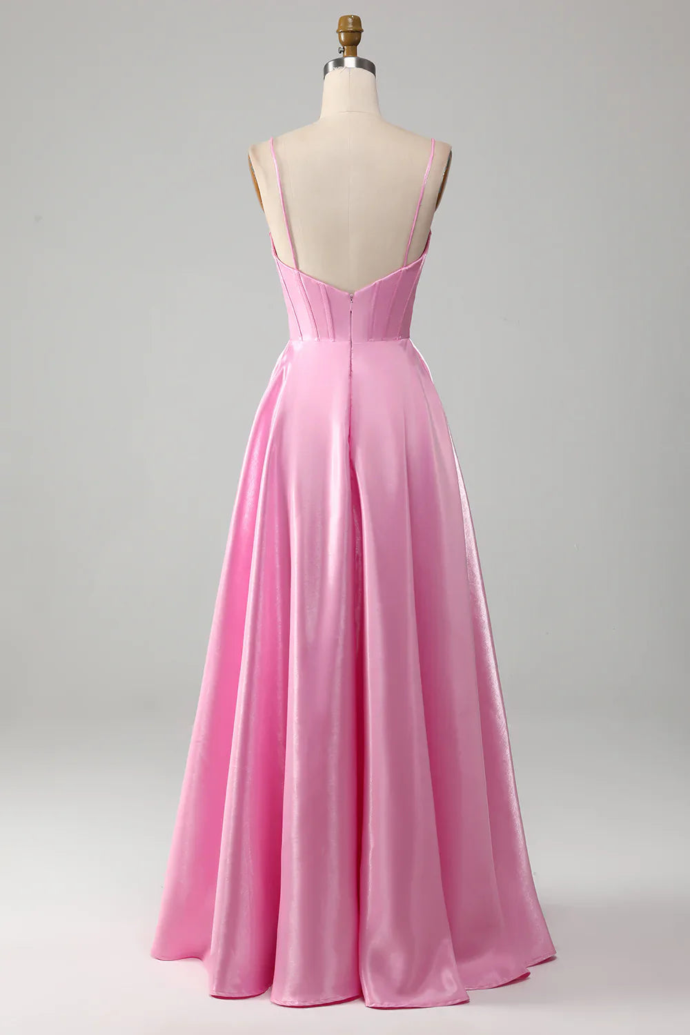 Simple A Line Spaghetti Straps Pink Satin Corset Prom Dress Evening Dress SH1658