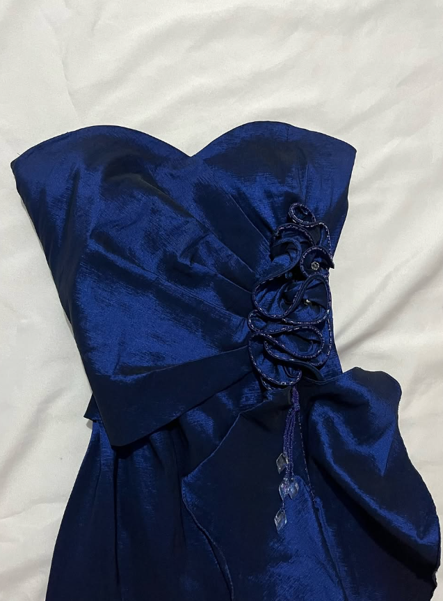 Vintage A Line Sweetheart Neck Ruffle Navy Blue Satin Prom Dress Graduation Prom Dress SH2590