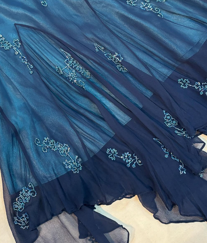 Vintage Mermaid Halter Beaded Navy Blue Chiffon Prom Dress Evening Dress SH2066