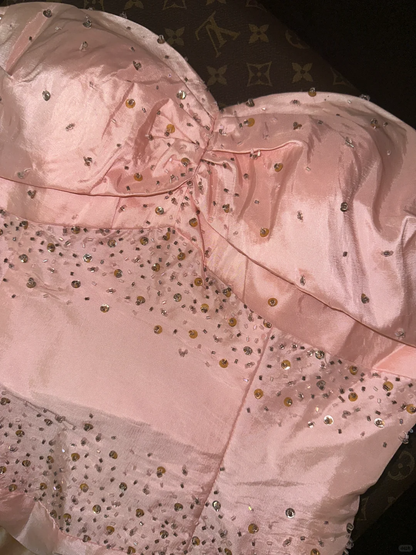 Princess A Line Sweetheart Neck Beaded Pink Satin Prom Dress Evening Dress SH3181