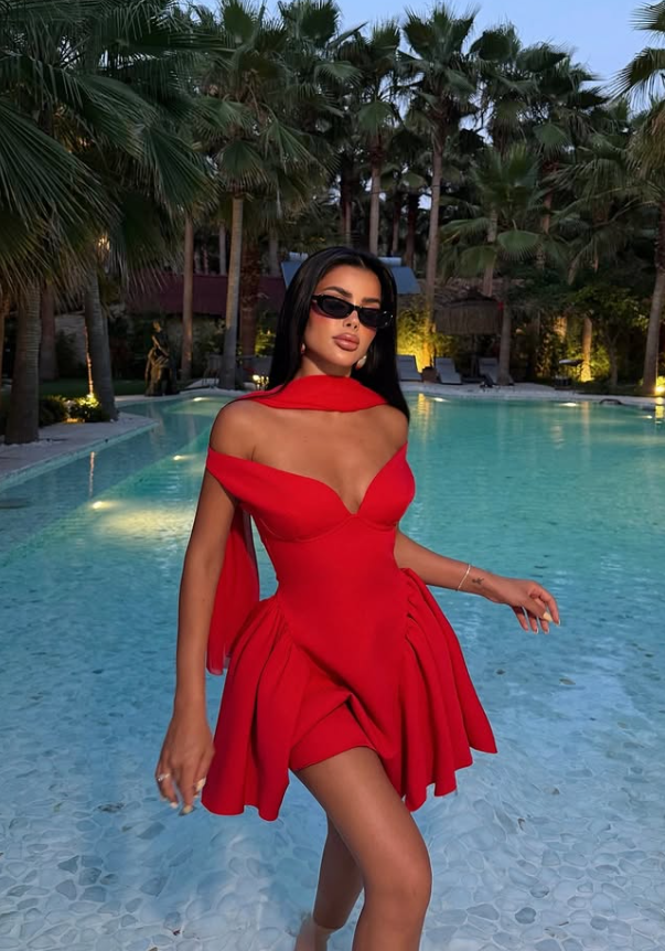 Stunning Red A Line Off the Shoulder Satin Short Homecoming Dress Cocktail Birthday Dress SH3736