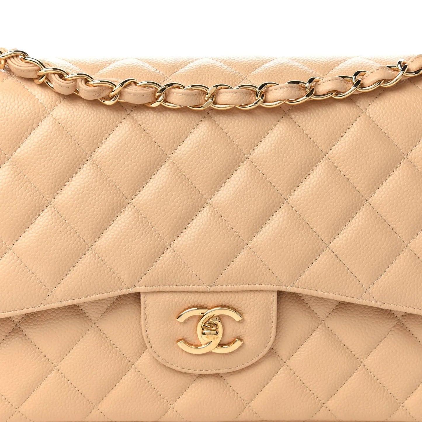 CHANEL Caviar Quilted Jumbo Double Flap Light Beige