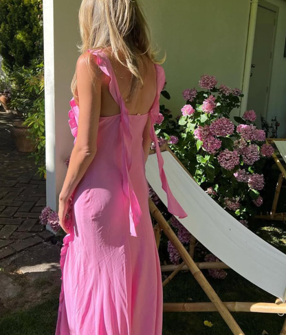 Cute Mermaid Straps Ruffle Pink Chiffon Prom Dress Graduation Prom Dress SH2643