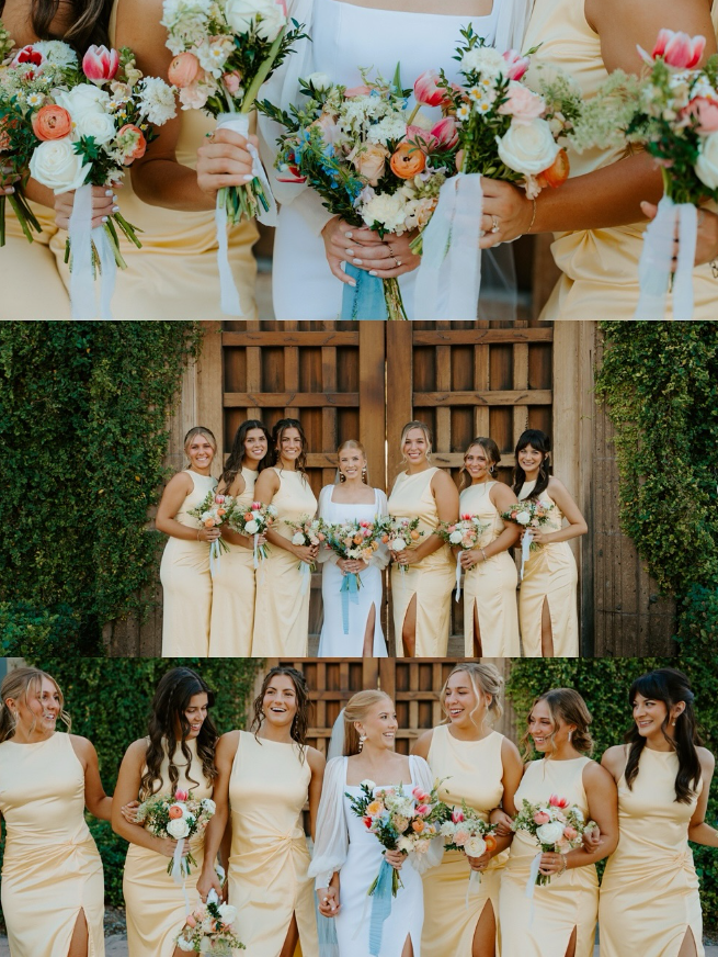 Backless A Line Round Neck Light Yellow Satin Long Bridesmaid Dress Evening Dress with Slit SH3274