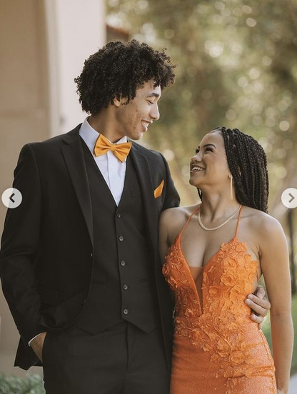 Orange V Neck Slit Prom Dress Long Evening Dress SH708