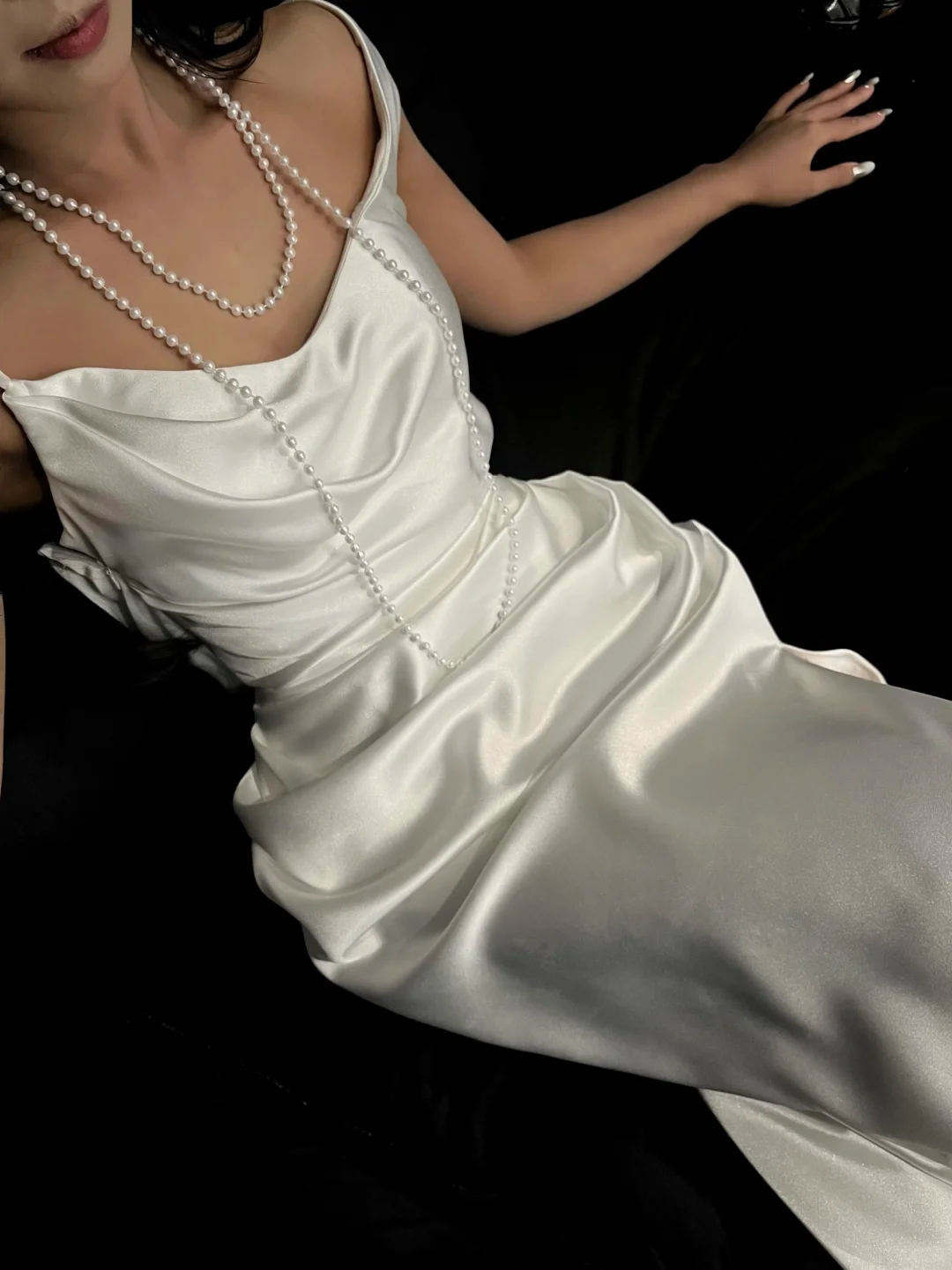 Classy Spaghetti Straps White Satin Long Wedding Dress S654