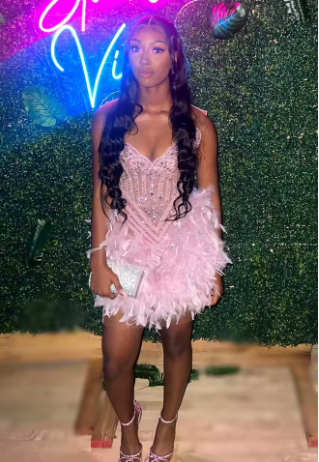 Luxury Feather Beaded Sweetheart Neckline Mini Cocktail Dress Pink Short Party Dress Homecoming Dress S690