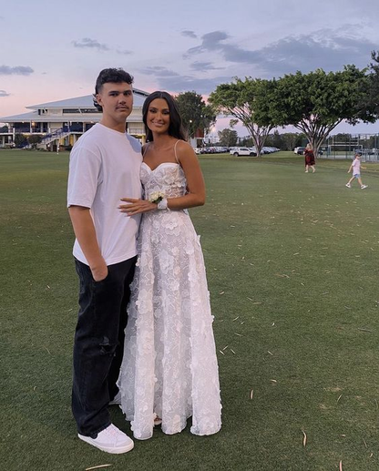 White Lace Applique Long Prom Dress Wedding Dress SH954