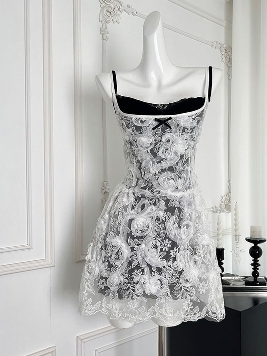 Chic Rose Floral Short Holiday Dress Party Dress S240