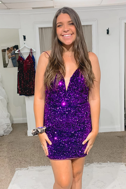 Sheath Royal Blue Sequins Short Homecoming Dress with Criss Cross Back SH698