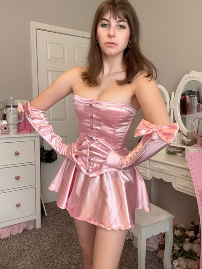 Cute Pink Strapless A Line Short Party Dress Homecoming Dress With Gloves S643