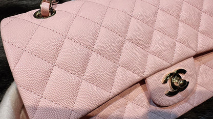 CHANEL Caviar Quilted Medium Double Flap Light Pink silvery metal