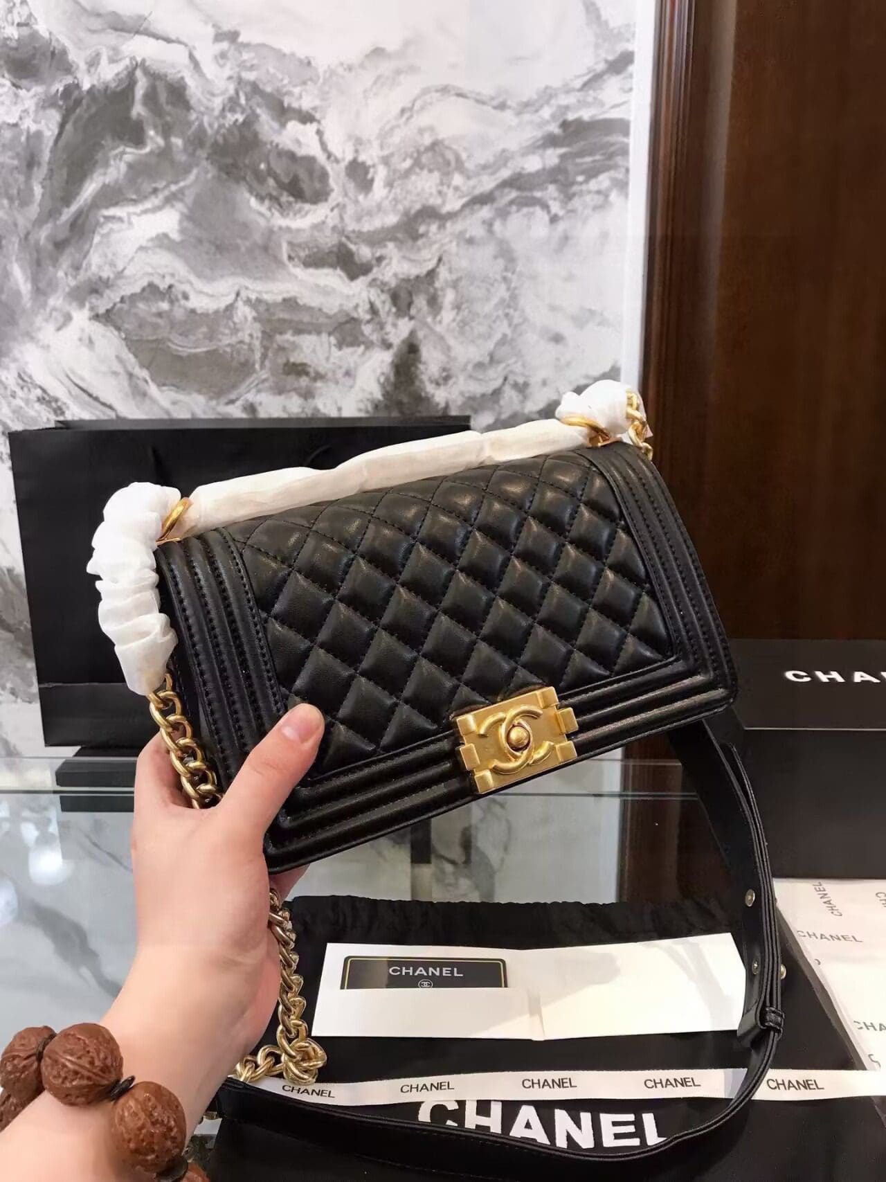 CHANEL Boy Chanel Chain Shoulder Bag A67086 Calfskin GHW leather Black