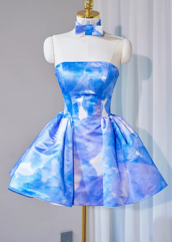 Unique Strapless A Line Short Party Dress Blue Homecoming Dress S304