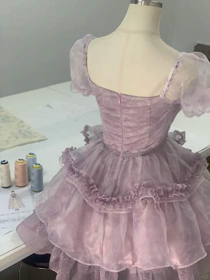 Sweet Lavender Organza Layered A Line Short Birthday Dress Homecoming Dress S891